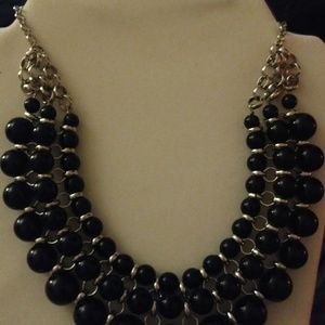 Black beaded silver chain necklace